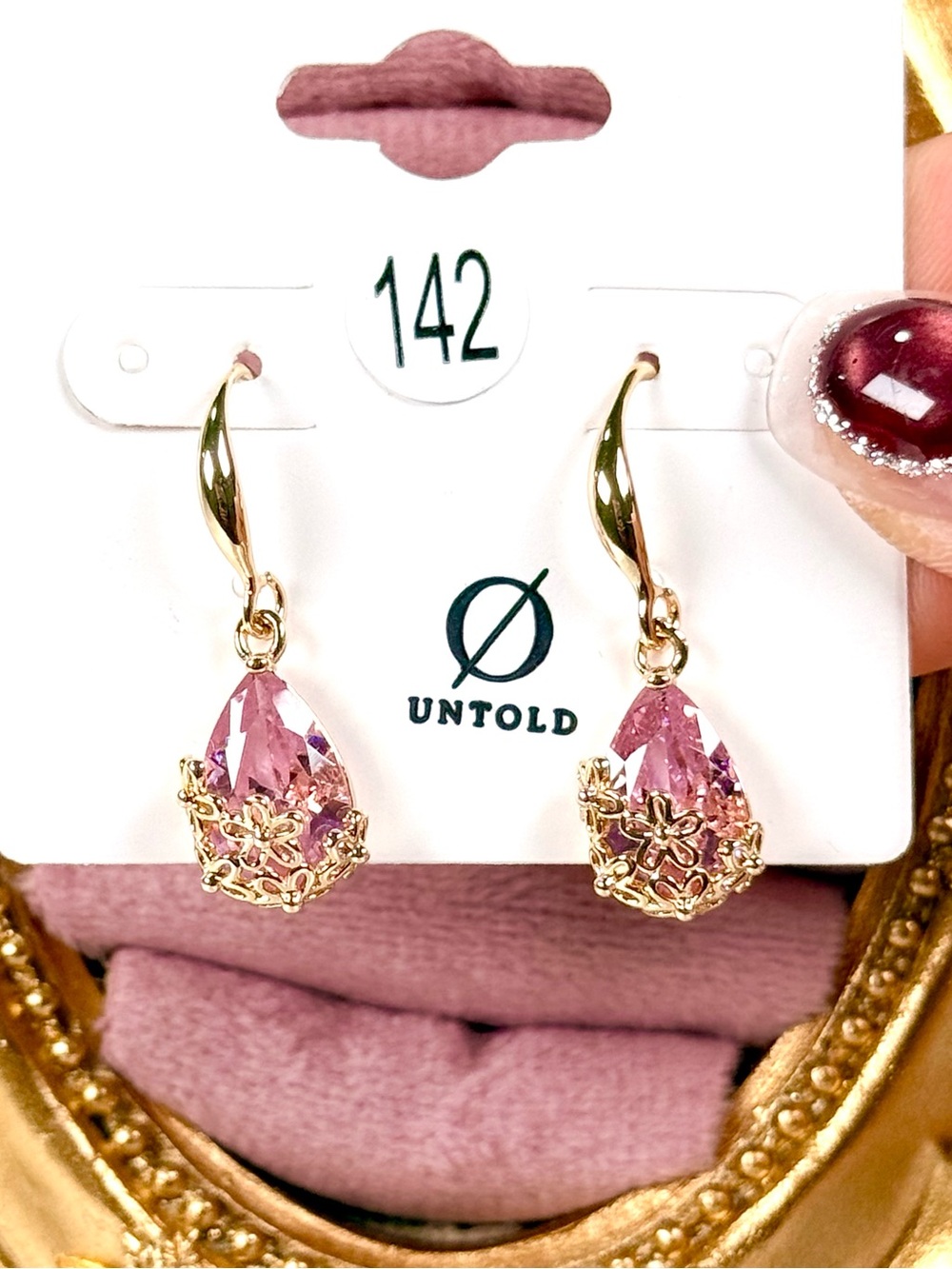 #142 Gold Plated Stainless Steel Waterdrop Earrings Pink